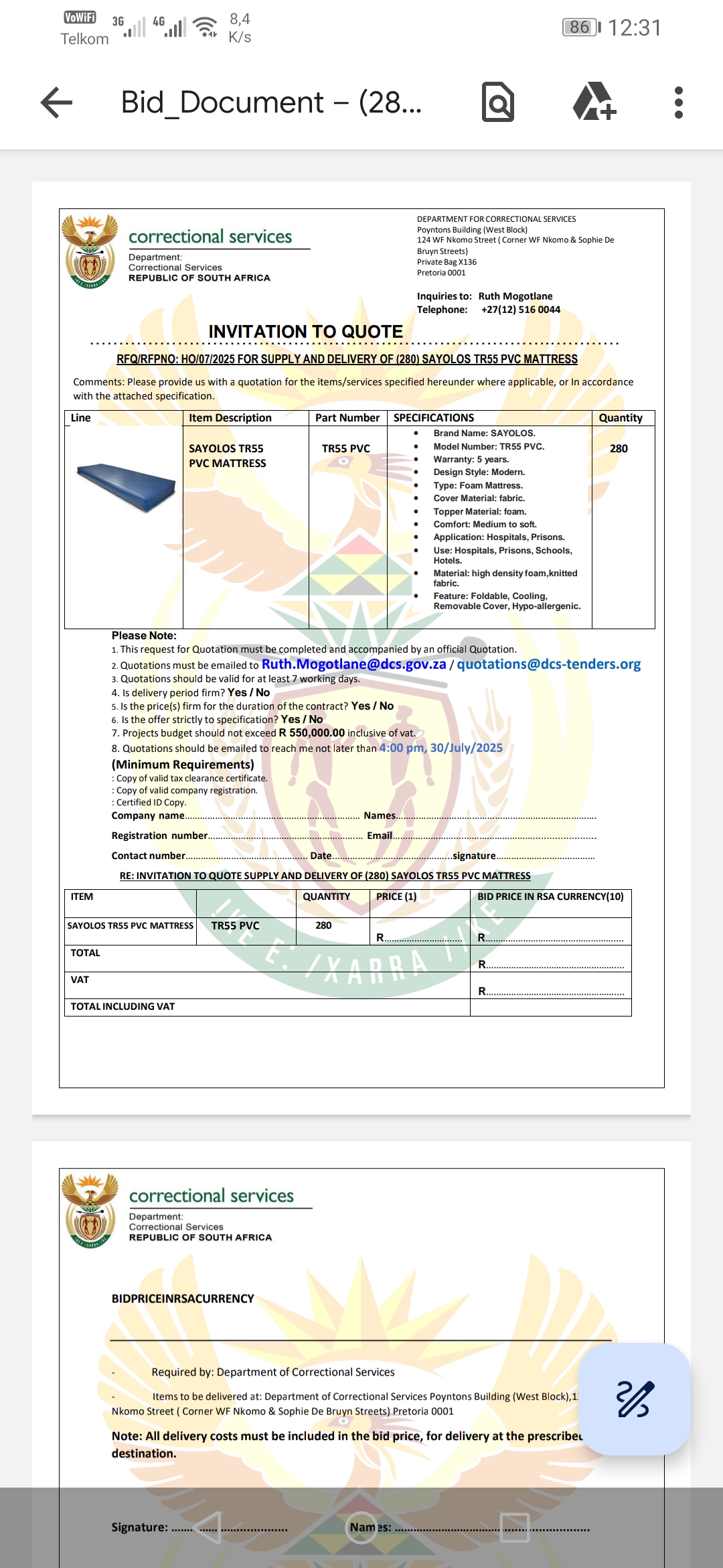 SAYOLOS TR55 PVC MATTRESS TR55 PVC
