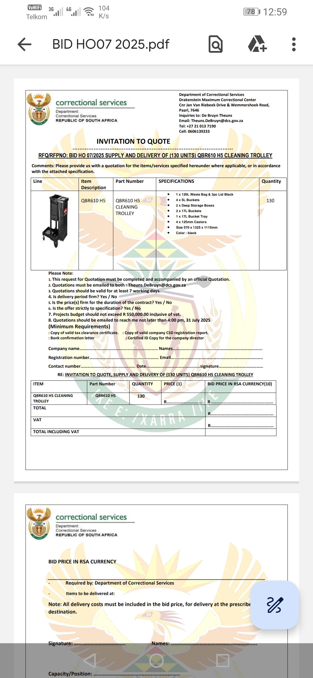 QBR610 H5 CLEANING TROLLEY